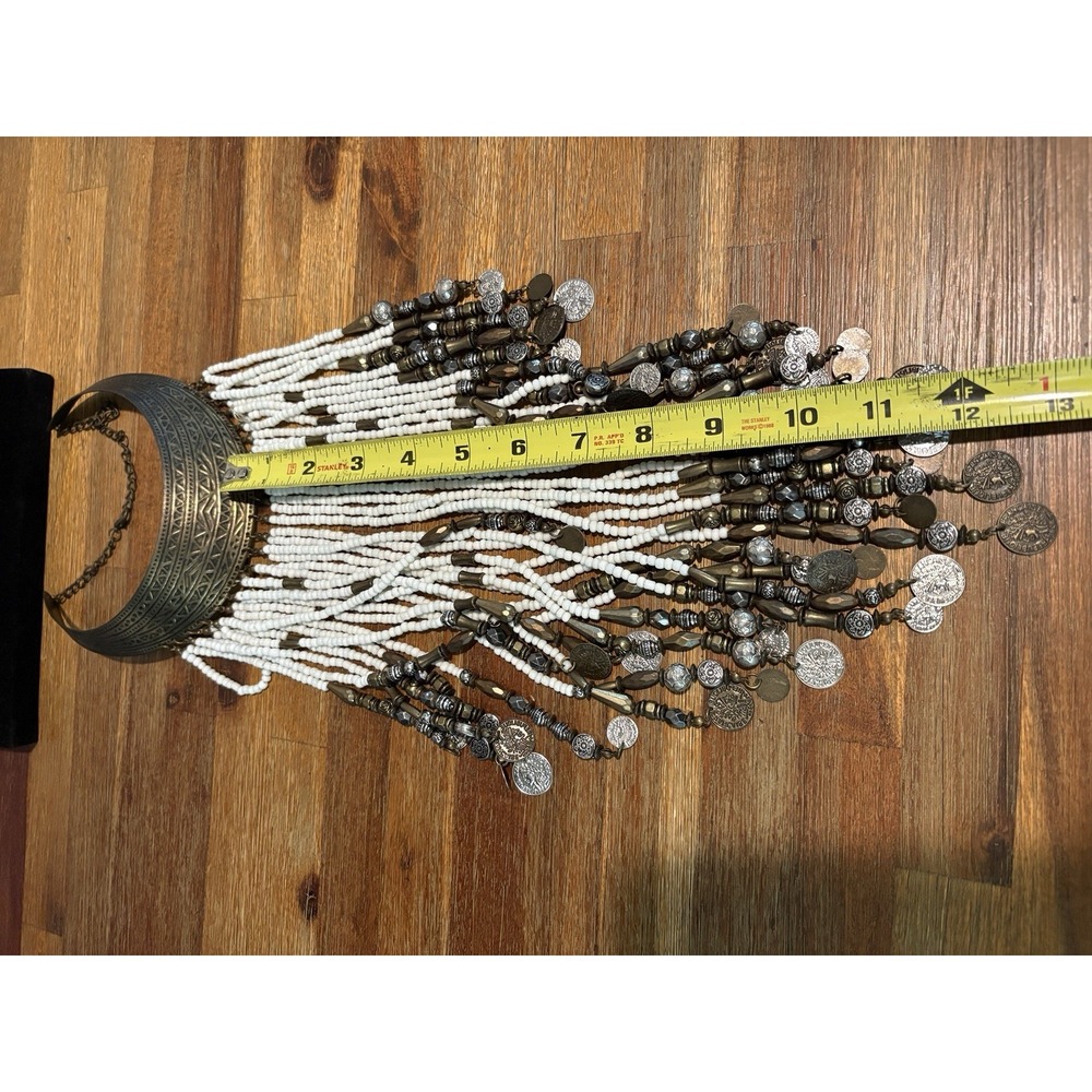 Bib Necklace Resin Seed Beads Tassel Tribal African Long Fringe Boho Festival - Picture 12 of 15
